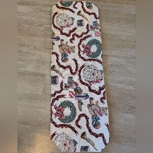 Vintage Christmas Themed Tapestry Fabric Table Runner Santa Claus Teddy Bears
